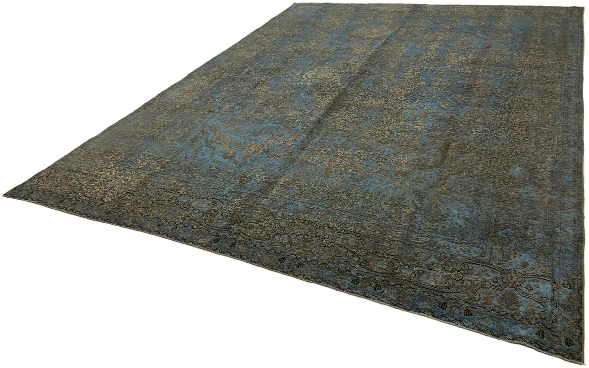 Zelko Vintage Eskitme Halı Mavi Klasik El Dokuma 295x389 cm – doku yakın çekim