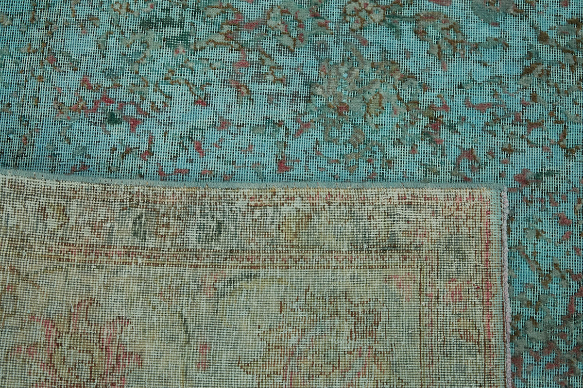 Zelko Madalyon Desenli Turkuaz ve Kahverengi El Dokuma Halı 240x356 cm – arka yüz görünümü