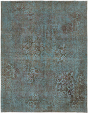 Zelko Soyut Desenli Turkuaz ve Kahverengi Overdyed Halı 294x380 cm