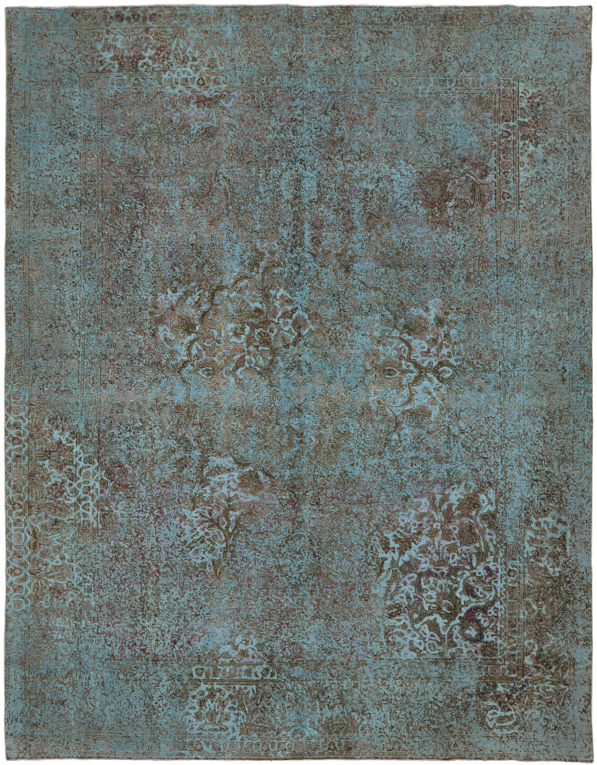Zelko Soyut Desenli Turkuaz ve Kahverengi Overdyed Halı 294x380 cm