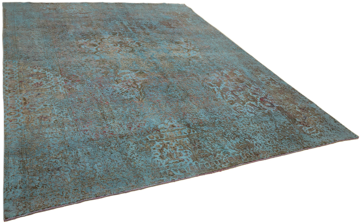 Zelko Soyut Desenli Turkuaz ve Kahverengi Overdyed Halı 294x380 cm – genel görünüm