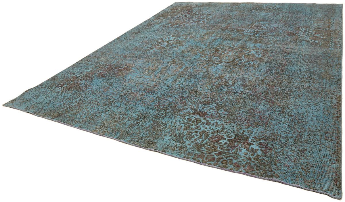 Zelko Soyut Desenli Turkuaz ve Kahverengi Overdyed Halı 294x380 cm – doku yakın çekim