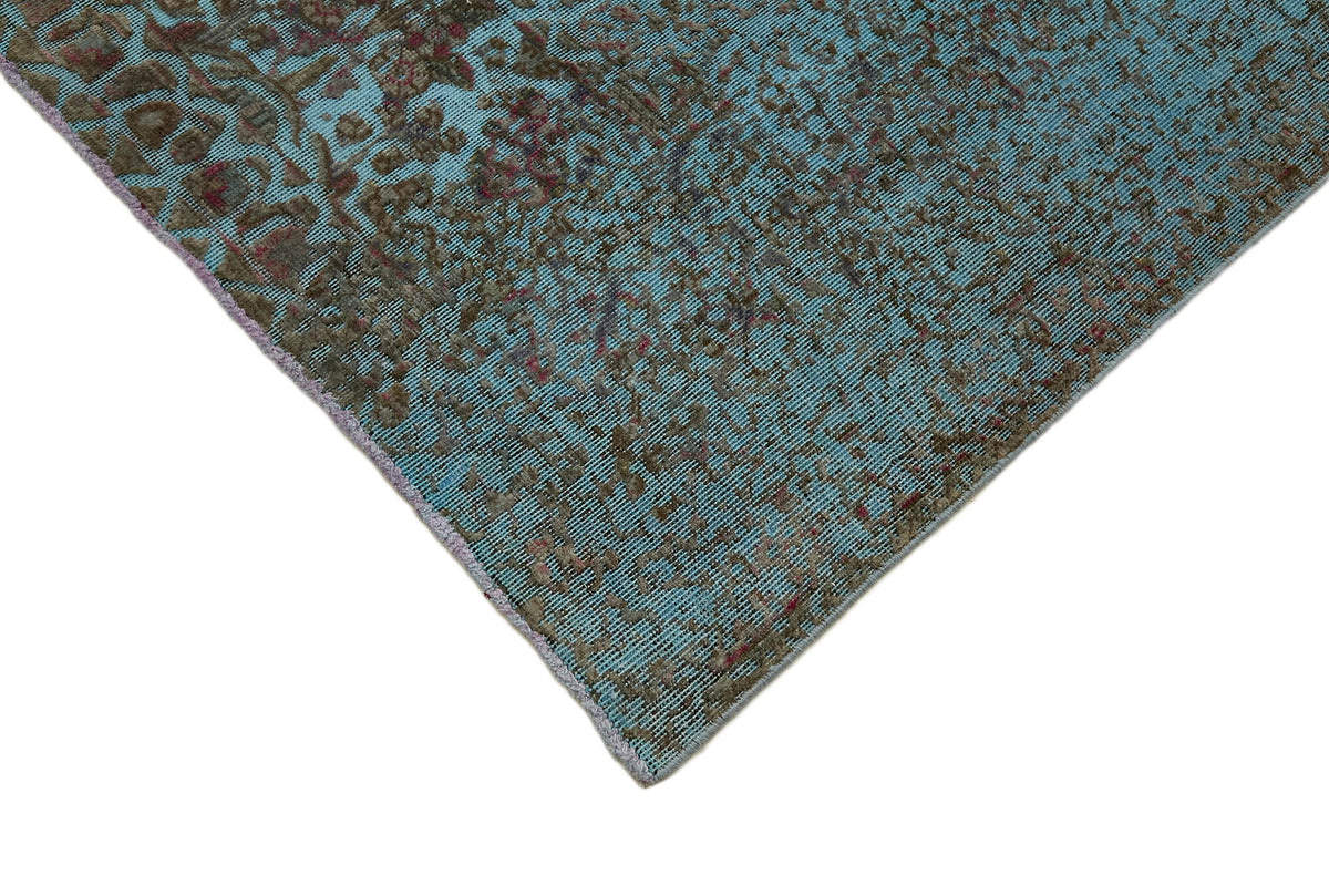 Zelko Soyut Desenli Turkuaz ve Kahverengi Overdyed Halı 294x380 cm – detay görünümü