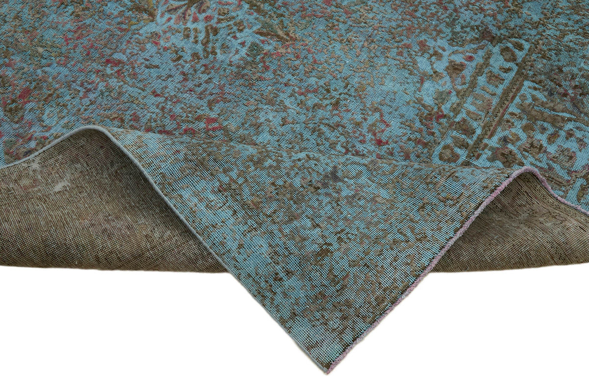 Zelko Soyut Desenli Turkuaz ve Kahverengi Overdyed Halı 294x380 cm – kenar detayı