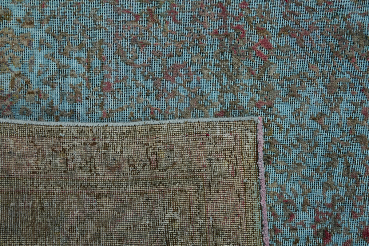 Zelko Soyut Desenli Turkuaz ve Kahverengi Overdyed Halı 294x380 cm – arka yüz görünümü