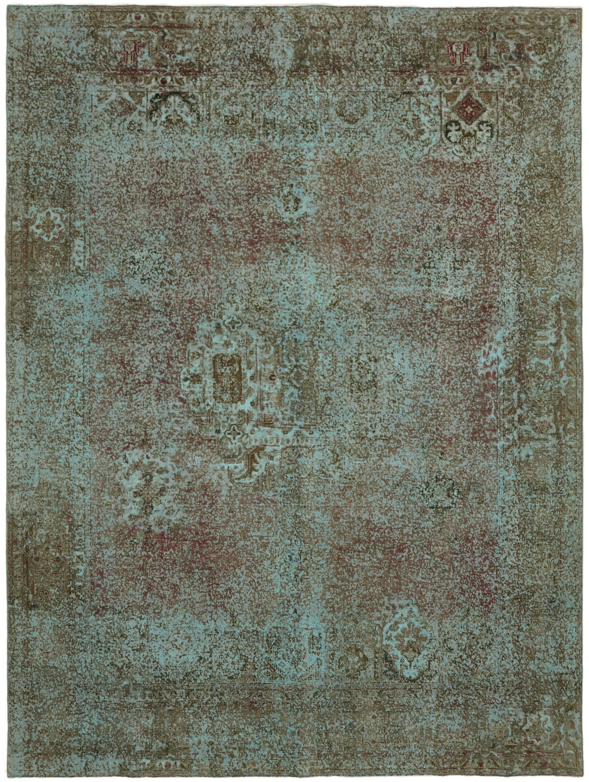 Zelko Turkuaz Rengi Halı Eskitme Yüzeyli Modern Tasarım 290x375 cm