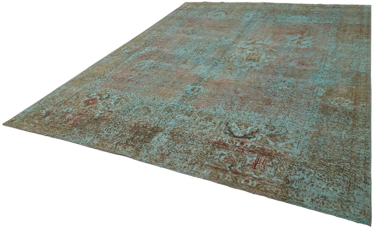 Zelko Turkuaz Rengi Halı Eskitme Yüzeyli Modern Tasarım 290x375 cm – doku yakın çekim