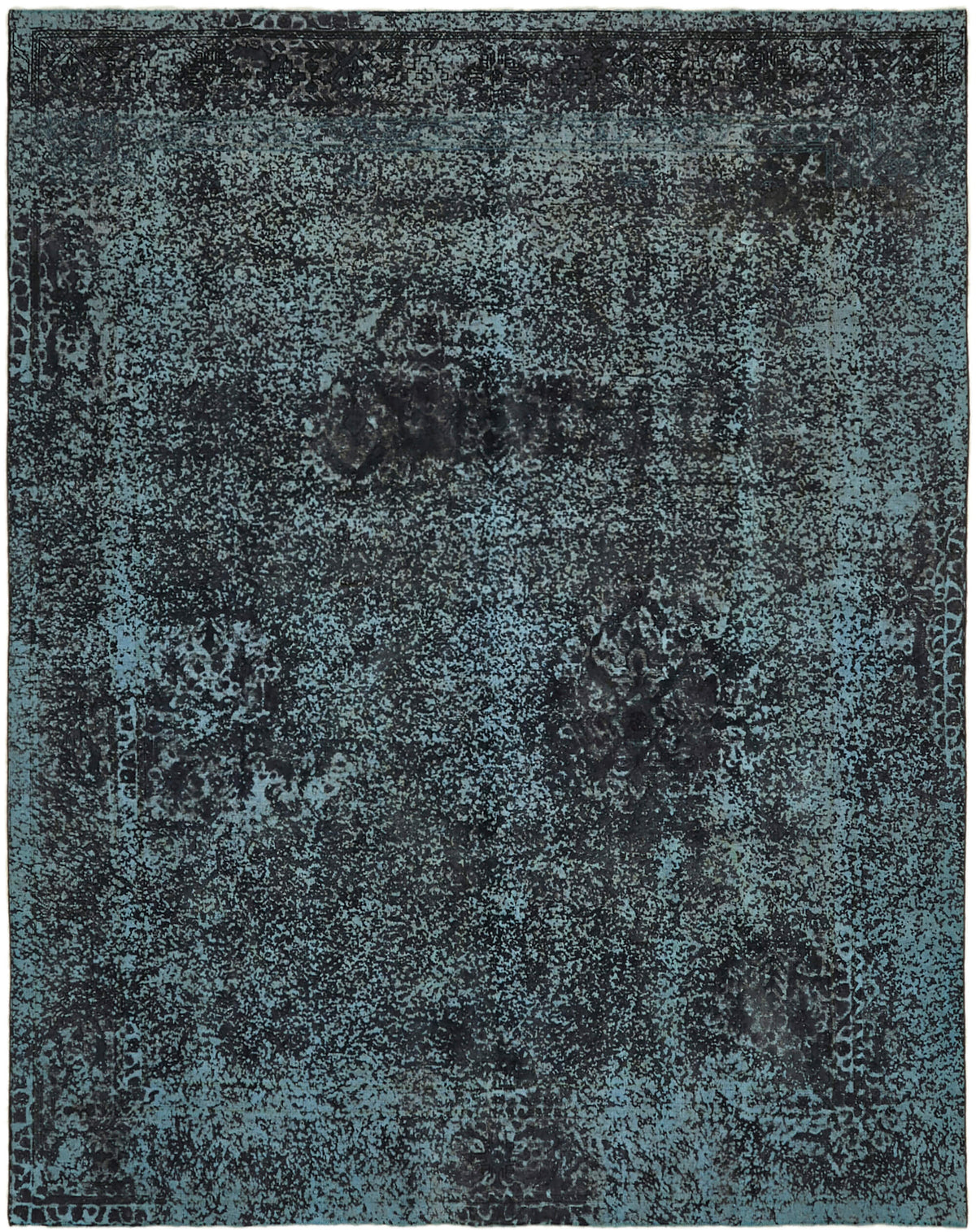 Zelko Overdyed Petrol Mavisi ve Antrasit Soyut Dokuma Modern Halı 295x368 cm