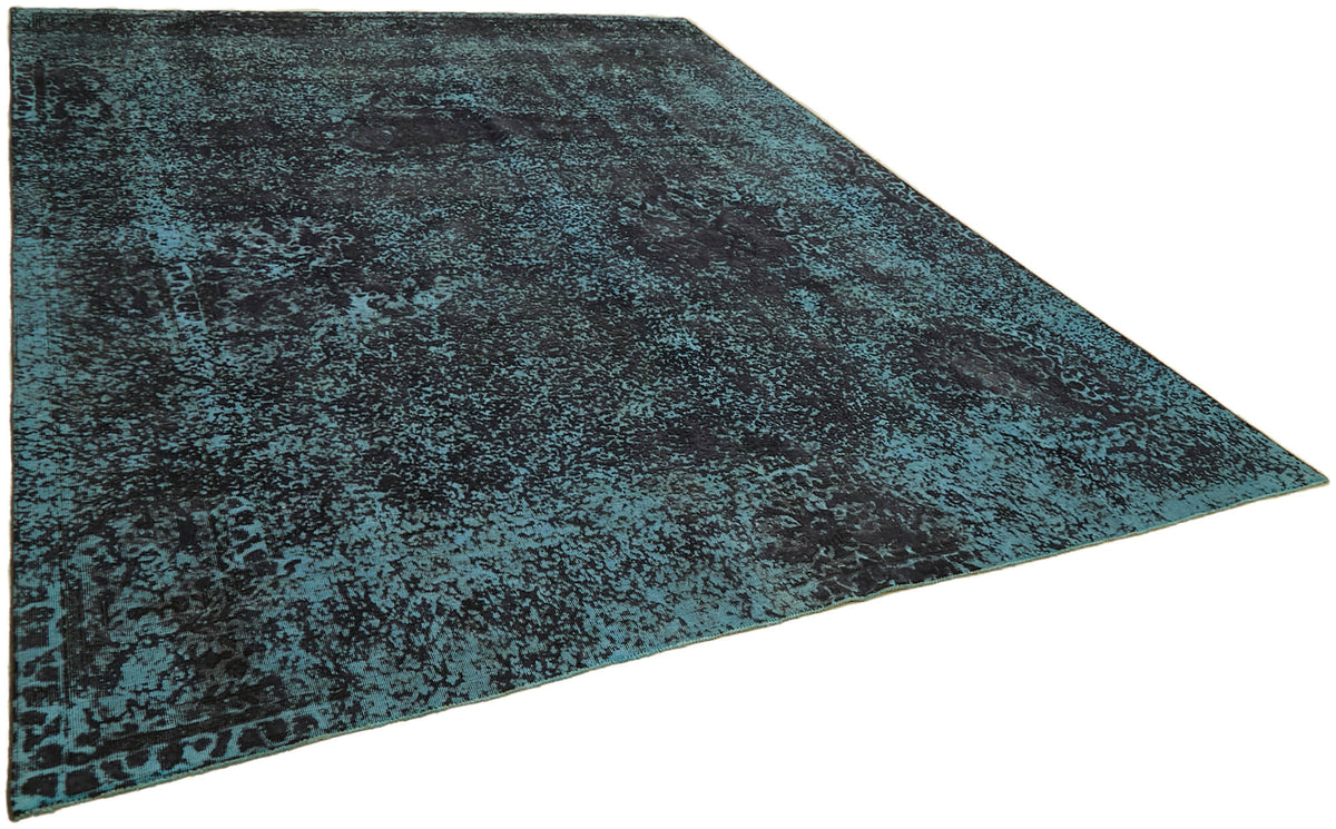 Zelko Overdyed Petrol Mavisi ve Antrasit Soyut Dokuma Modern Halı 295x368 cm – genel görünüm
