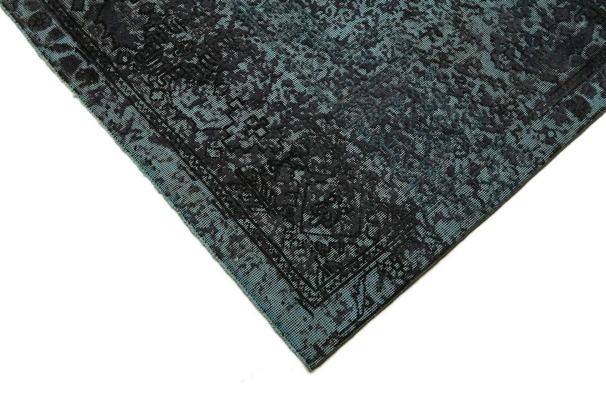 Zelko Overdyed Petrol Mavisi ve Antrasit Soyut Dokuma Modern Halı 295x368 cm – detay görünümü