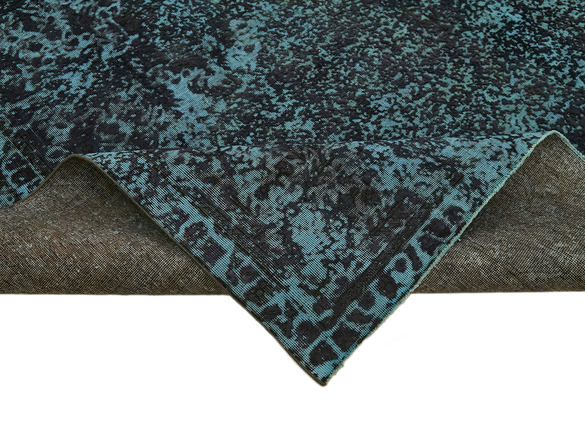 Zelko Overdyed Petrol Mavisi ve Antrasit Soyut Dokuma Modern Halı 295x368 cm – kenar detayı