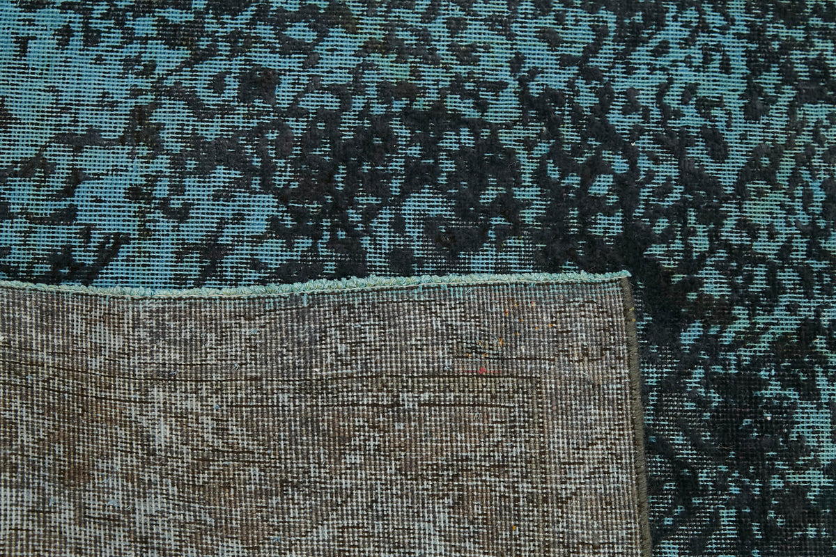 Zelko Overdyed Petrol Mavisi ve Antrasit Soyut Dokuma Modern Halı 295x368 cm – arka yüz görünümü