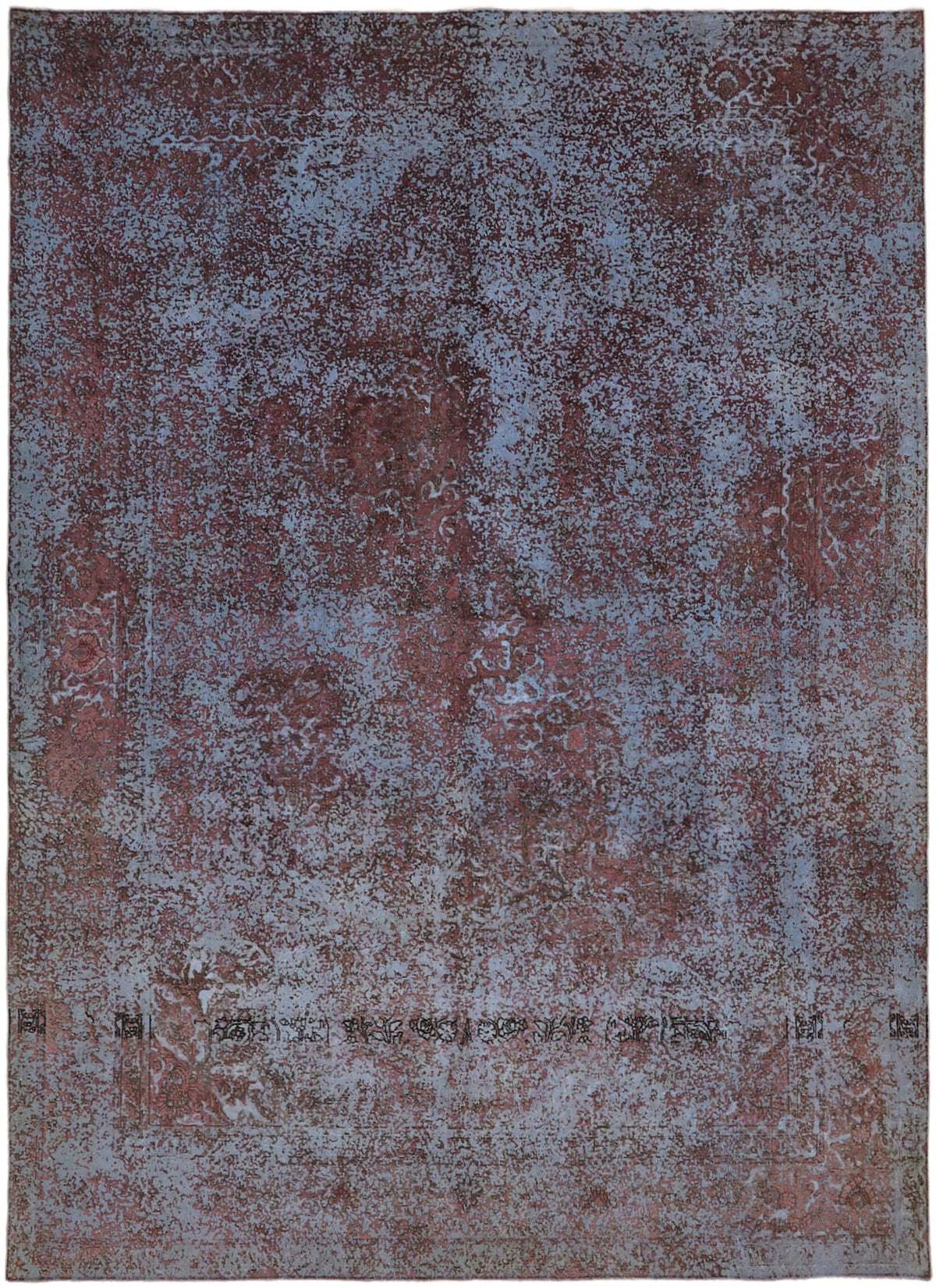 Zelko Mavi ve Kahverengi Soyut Desenli El Dokuma Halı 291x390 cm