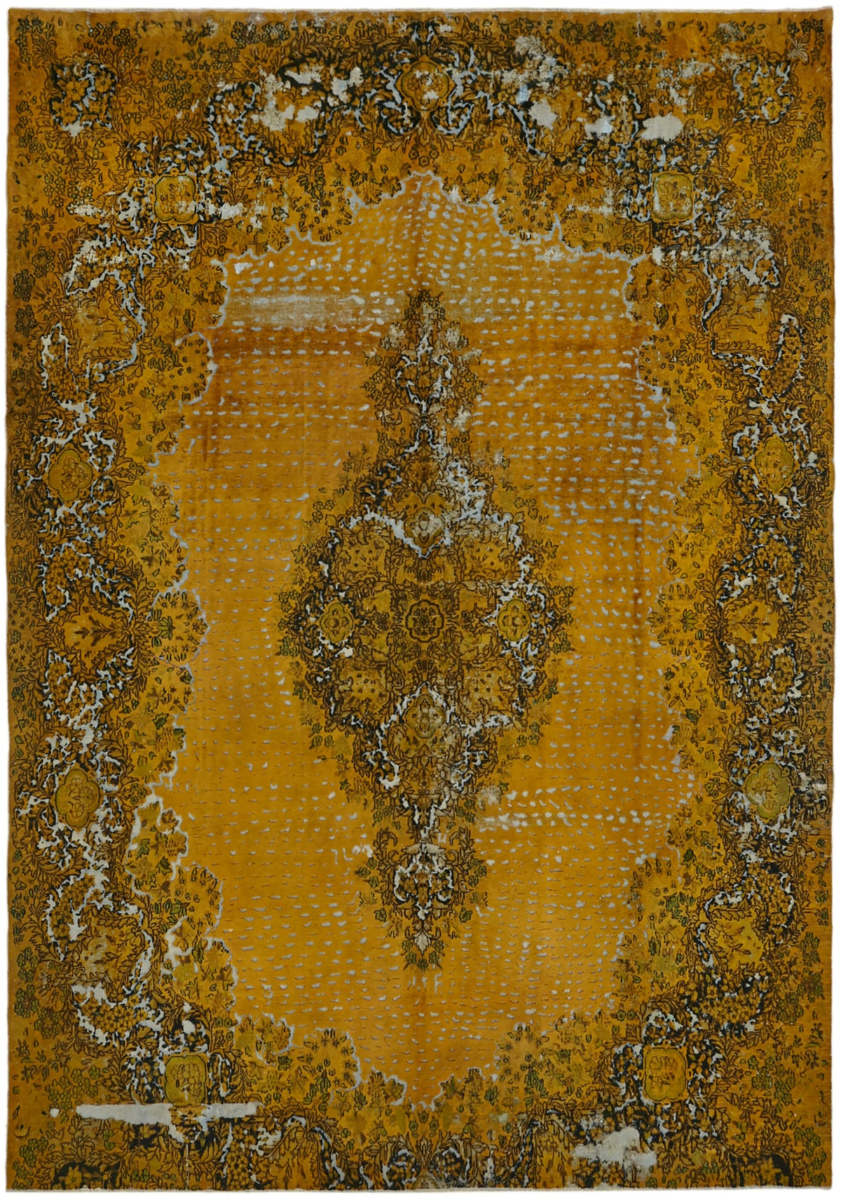 Zelko Sarı Beyaz Madalyon Desenli El Dokuma Halı 294x405 cm