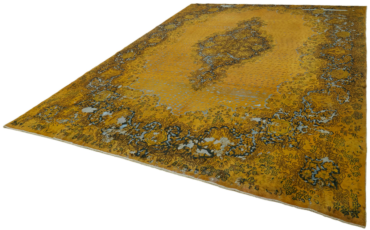 Zelko Sarı Beyaz Madalyon Desenli El Dokuma Halı 294x405 cm – doku yakın çekim