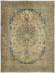 Rusvo Vintage Bej Lacivert Madalyon Desenli El Dokuma Halı 285x370 cm