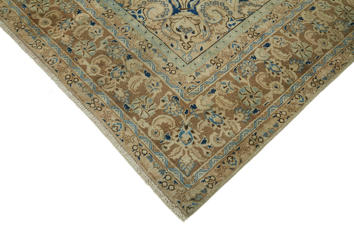 Rusvo Vintage Bej Lacivert Madalyon Desenli El Dokuma Halı 285x370 cm – detay görünümü
