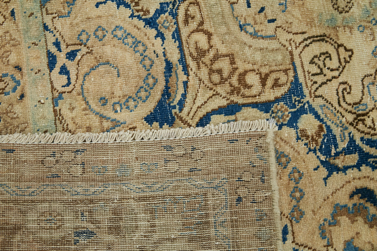 Rusvo Vintage Bej Lacivert Madalyon Desenli El Dokuma Halı 285x370 cm – arka yüz görünümü