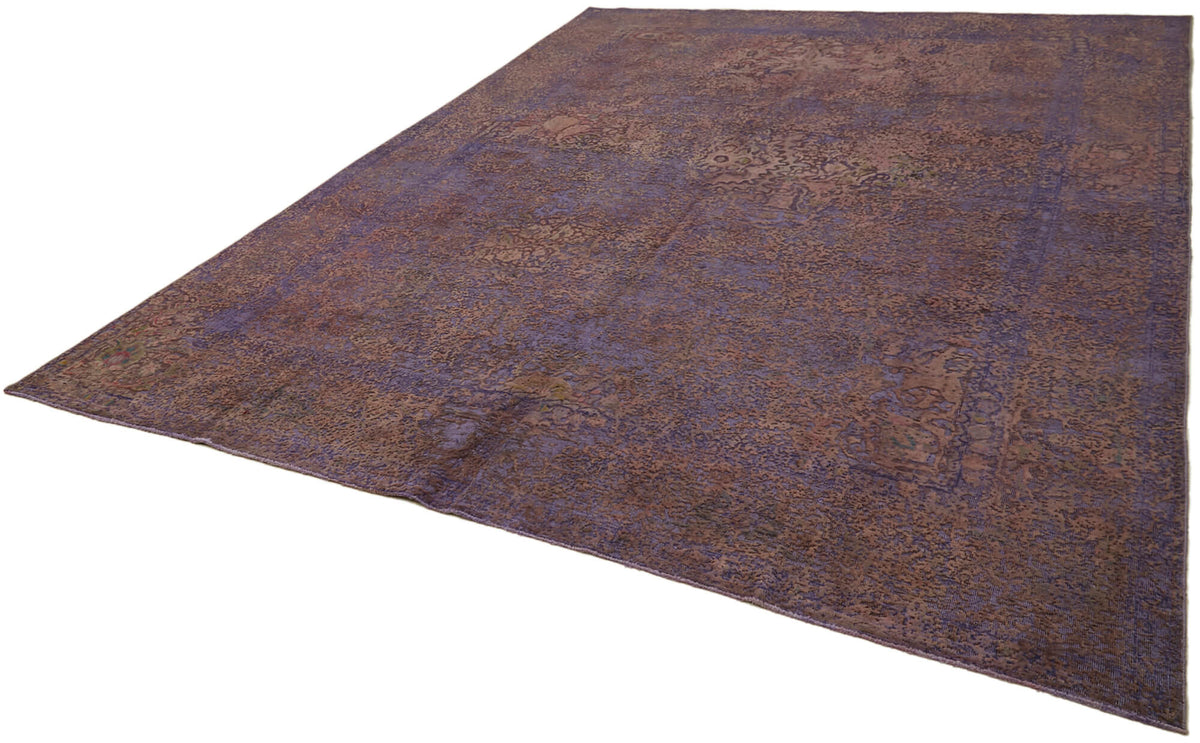 Zelko El Dokuma Eskitme Mor ve Kahverengi Soyut Desenli Halı 300x391 cm – doku yakın çekim