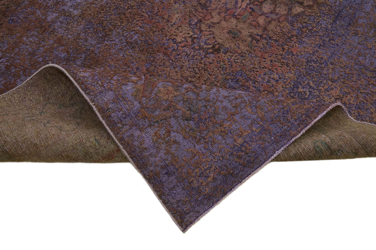 Zelko El Dokuma Eskitme Mor ve Kahverengi Soyut Desenli Halı 300x391 cm – kenar detayı