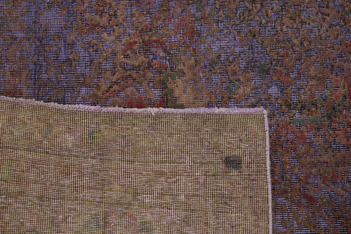 Zelko El Dokuma Eskitme Mor ve Kahverengi Soyut Desenli Halı 300x391 cm – arka yüz görünümü