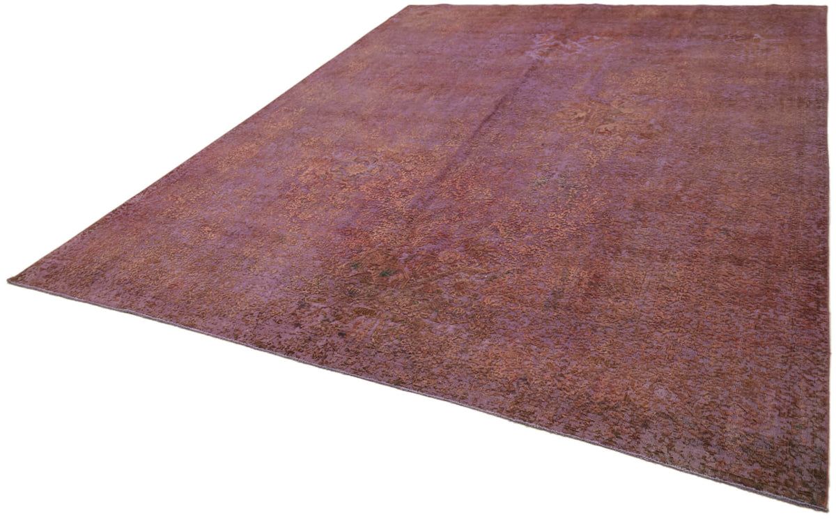 Zelko Lila Mor Kahverengi Soyut Modern Yün Pamuk El Dokuma Halı 292x387 cm – doku yakın çekim