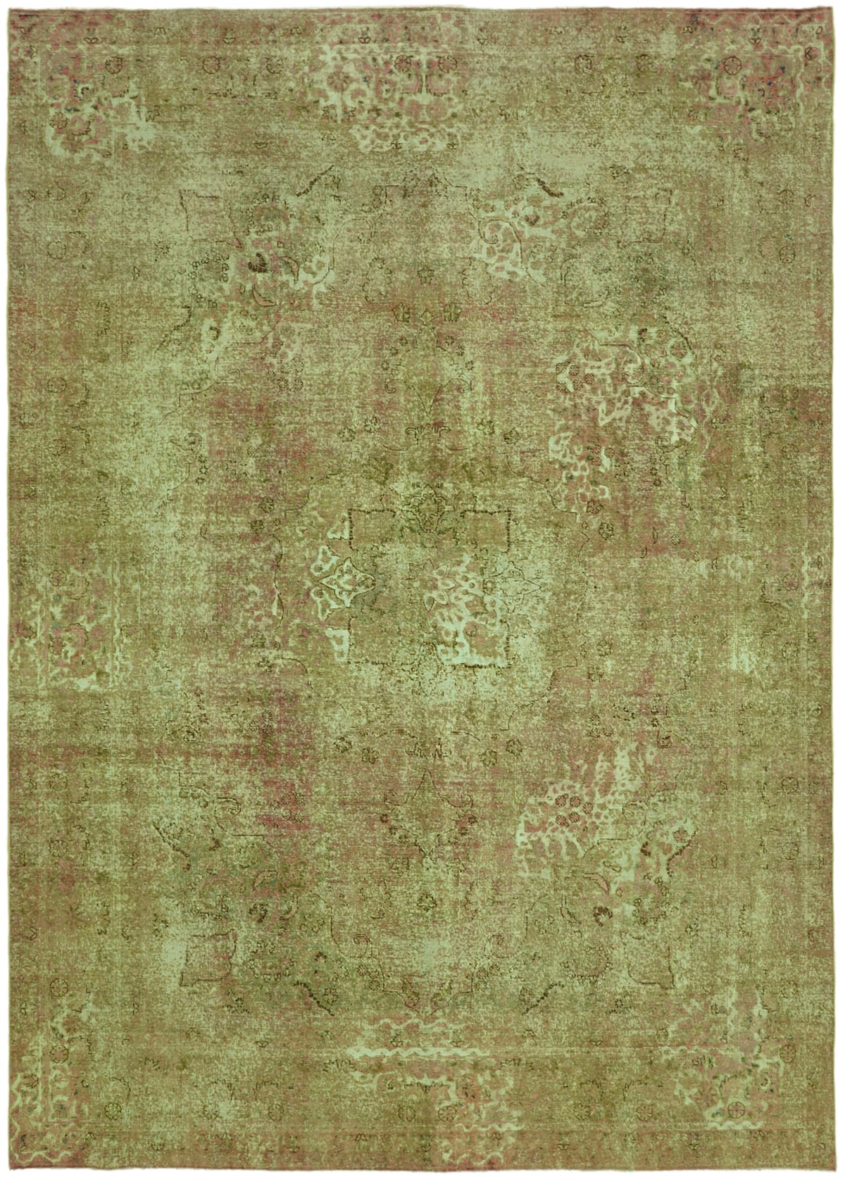 Zelko Yeşil Pembe Vintage Eskitme Yün El Dokuma Halı 285x390 cm
