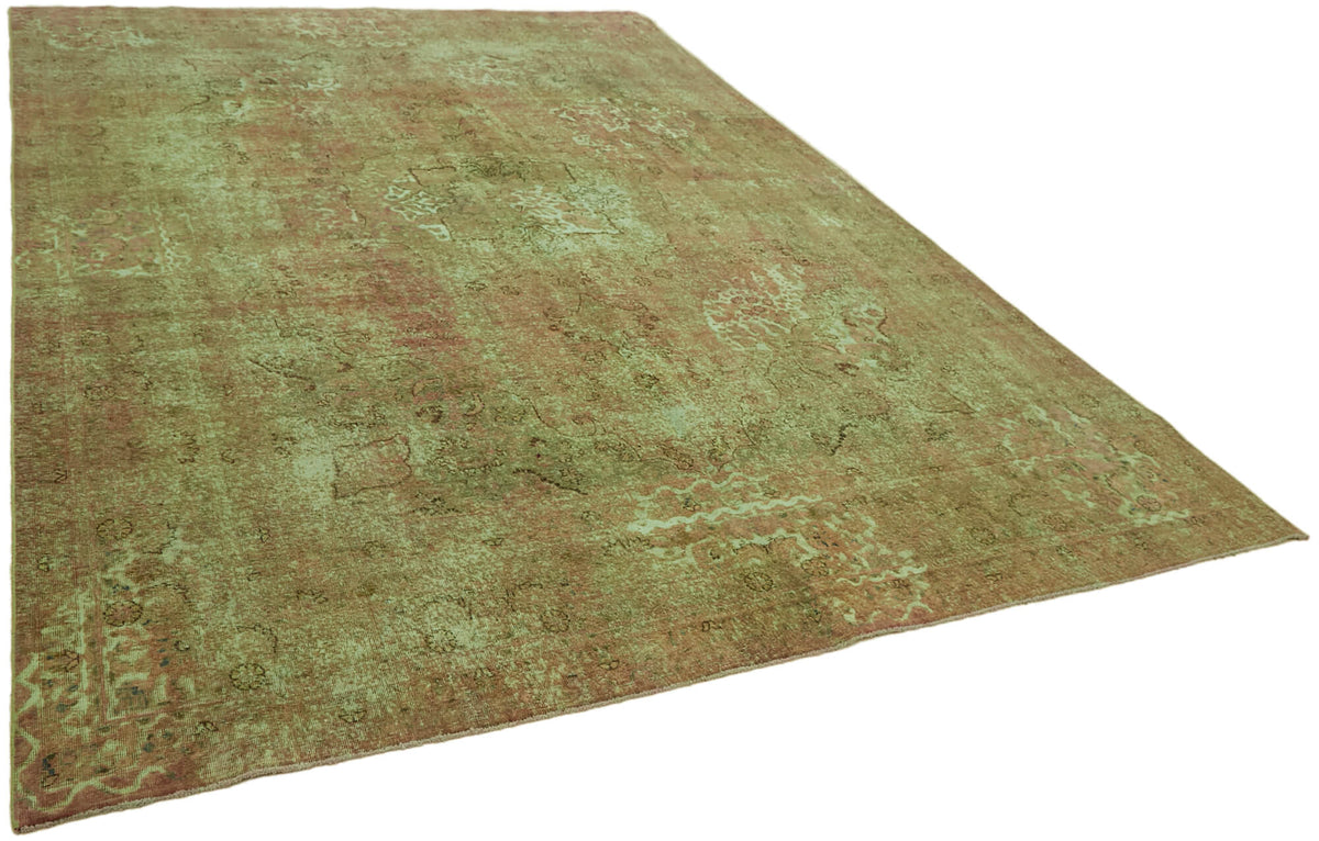 Zelko Yeşil Pembe Vintage Eskitme Yün El Dokuma Halı 285x390 cm – genel görünüm