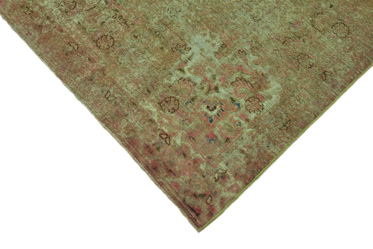Zelko Yeşil Pembe Vintage Eskitme Yün El Dokuma Halı 285x390 cm – detay görünümü