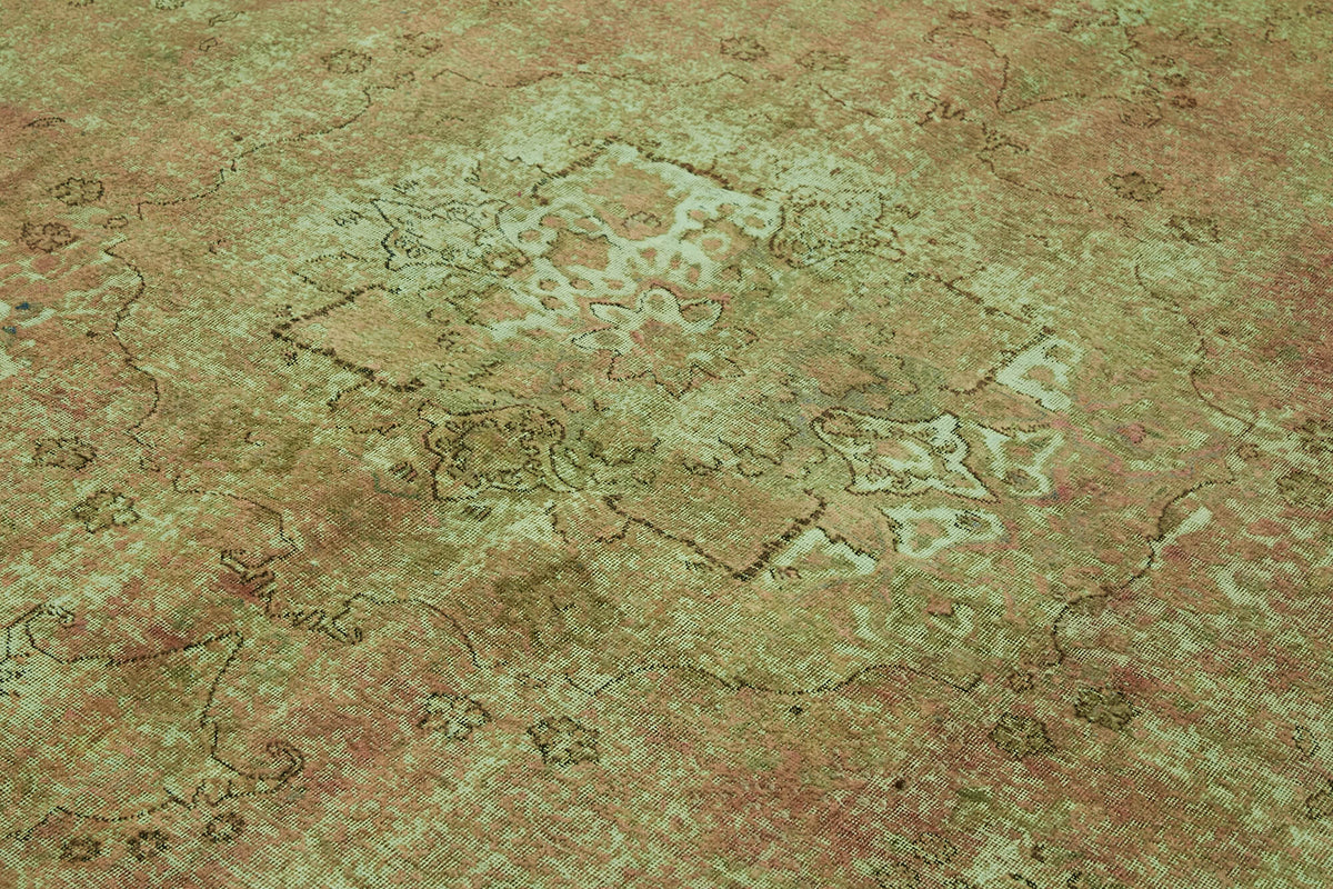 Zelko Yeşil Pembe Vintage Eskitme Yün El Dokuma Halı 285x390 cm – mekânda kullanım