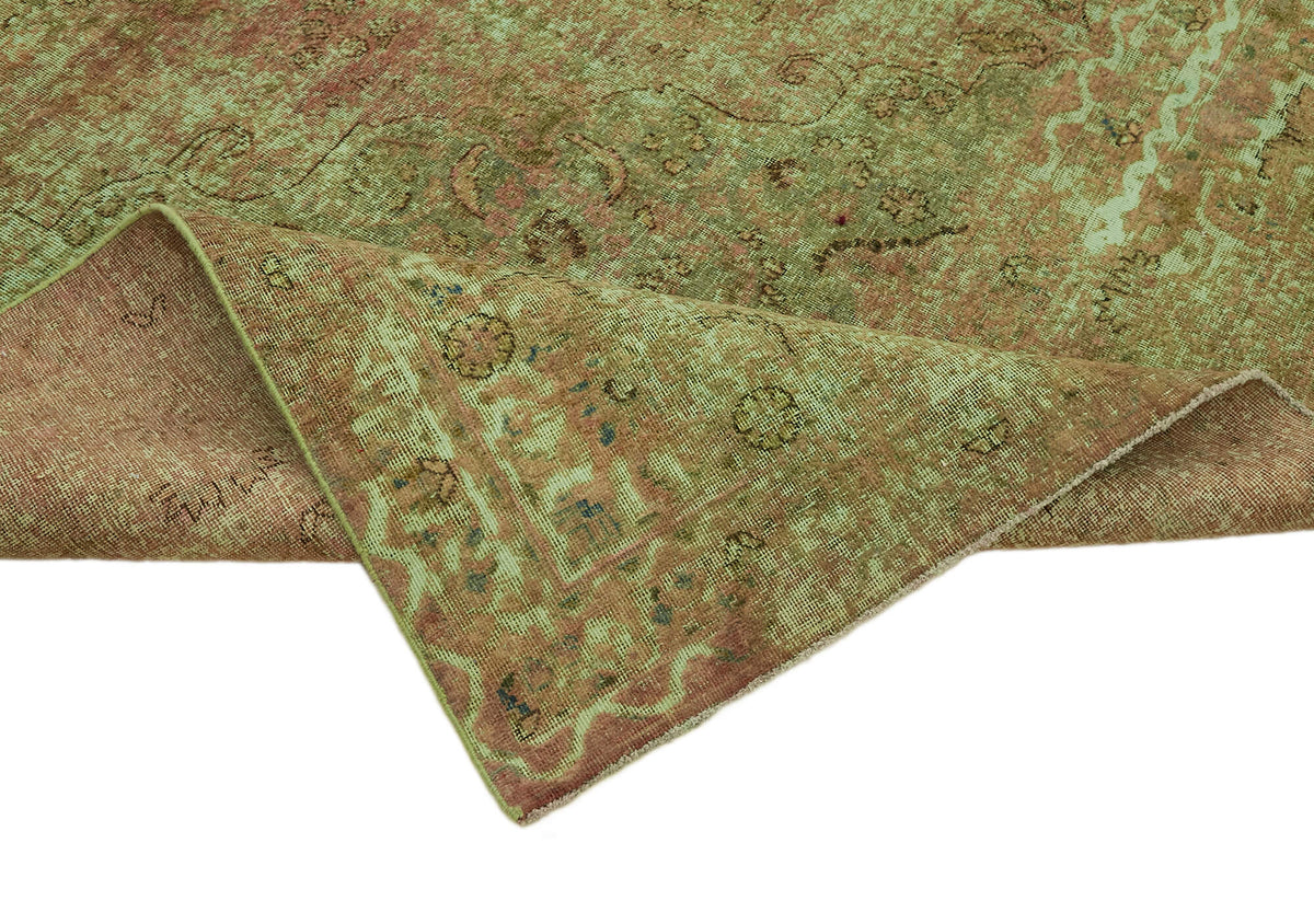 Zelko Yeşil Pembe Vintage Eskitme Yün El Dokuma Halı 285x390 cm – kenar detayı