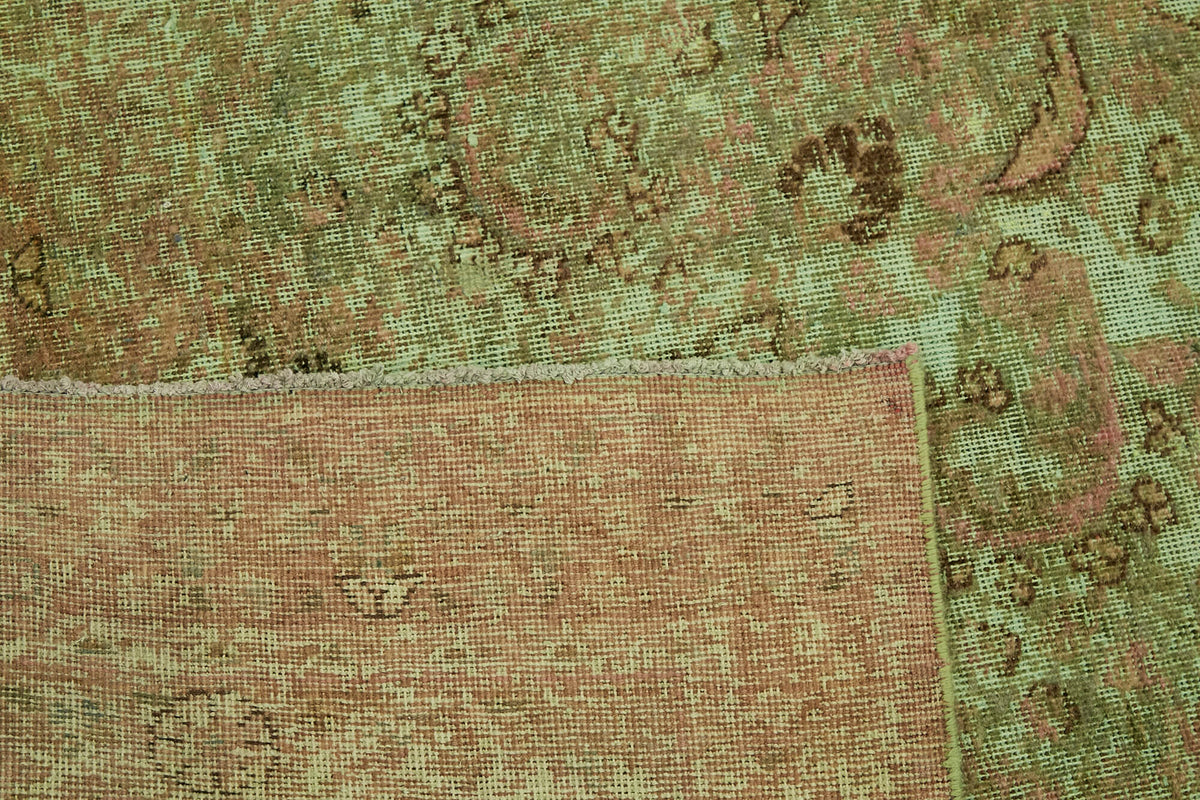 Zelko Yeşil Pembe Vintage Eskitme Yün El Dokuma Halı 285x390 cm – arka yüz görünümü