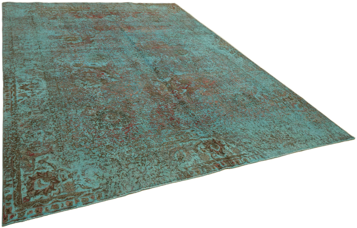 Zelko Eskitme Dokulu Kahverengi ve Turkuaz Çiçekli Halı 290x384 cm – genel görünüm