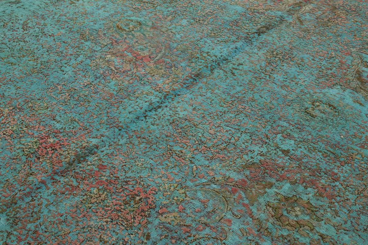 Zelko Eskitme Dokulu Kahverengi ve Turkuaz Çiçekli Halı 290x384 cm – mekânda kullanım