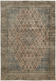Rusvo Madalyon Desenli Bej ve Gri Vintage Eskitme Halı 265x376 cm