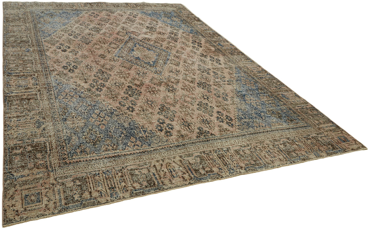 Rusvo Madalyon Desenli Bej ve Gri Vintage Eskitme Halı 265x376 cm – genel görünüm
