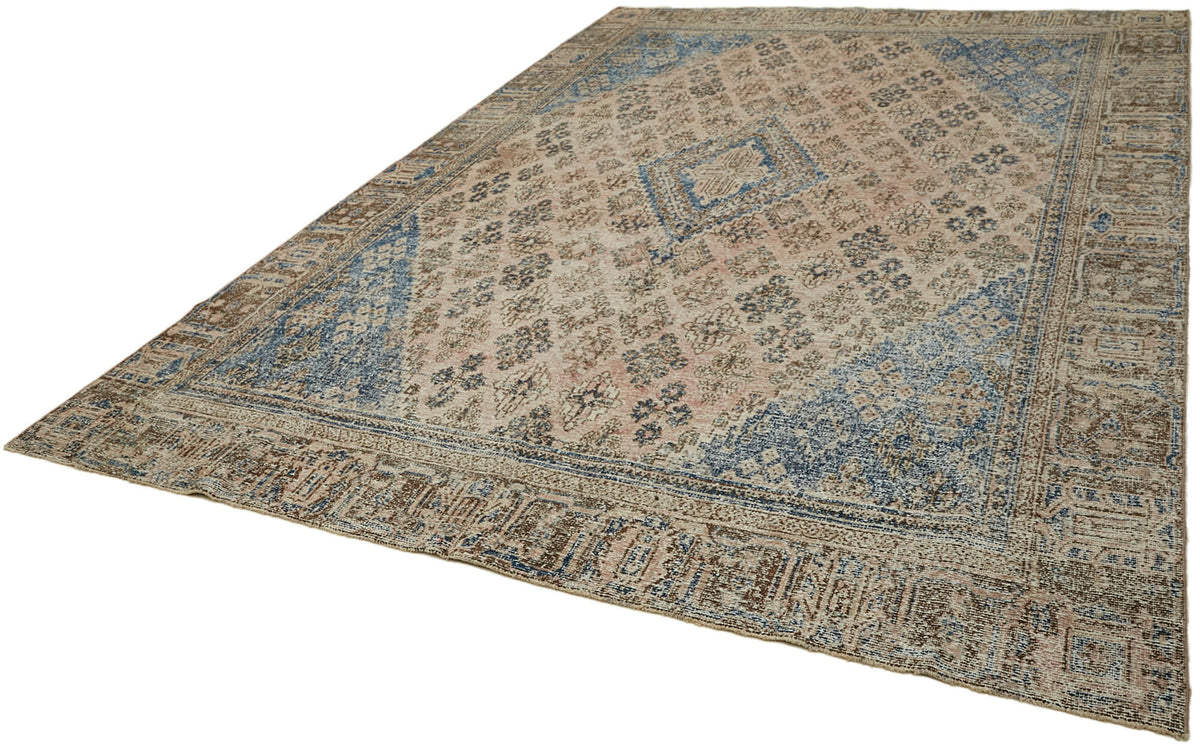 Rusvo Madalyon Desenli Bej ve Gri Vintage Eskitme Halı 265x376 cm – doku yakın çekim