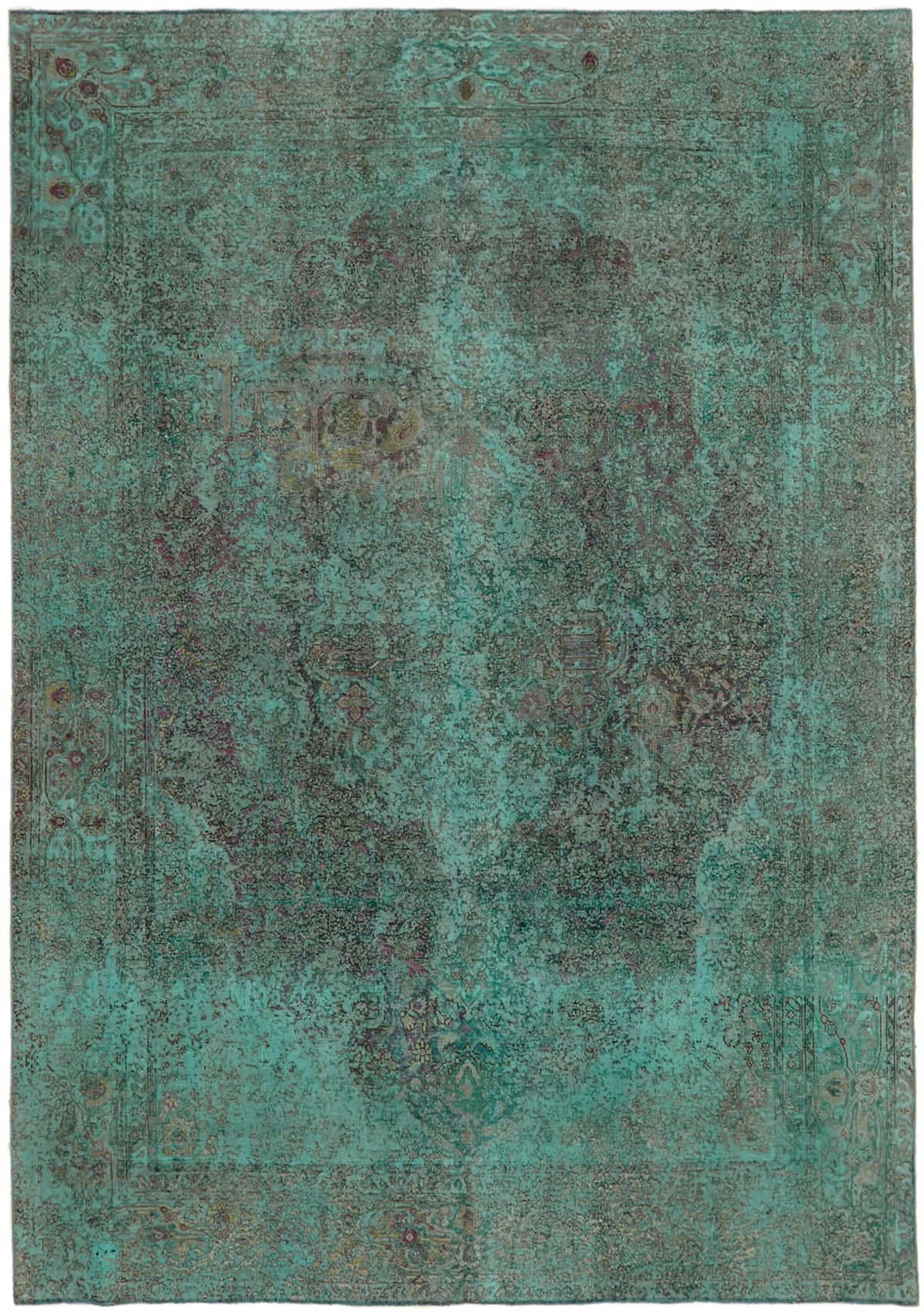 Zelko Turkuaz Gri Eskitme Madalyon Desenli El Dokuma Halı 238x336 cm