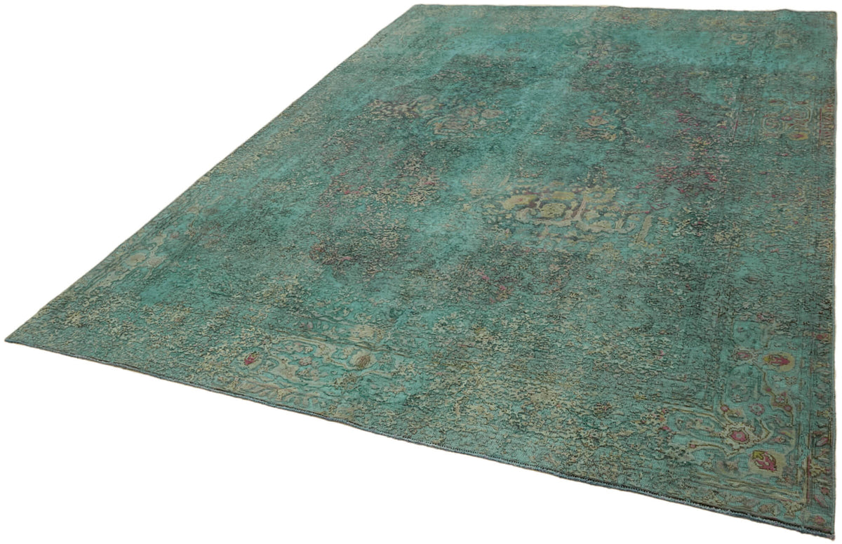 Zelko Turkuaz Gri Eskitme Madalyon Desenli El Dokuma Halı 238x336 cm – doku yakın çekim