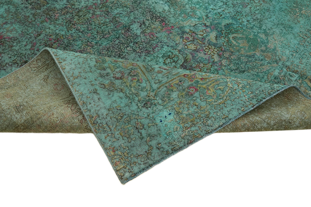 Zelko Turkuaz Gri Eskitme Madalyon Desenli El Dokuma Halı 238x336 cm – kenar detayı