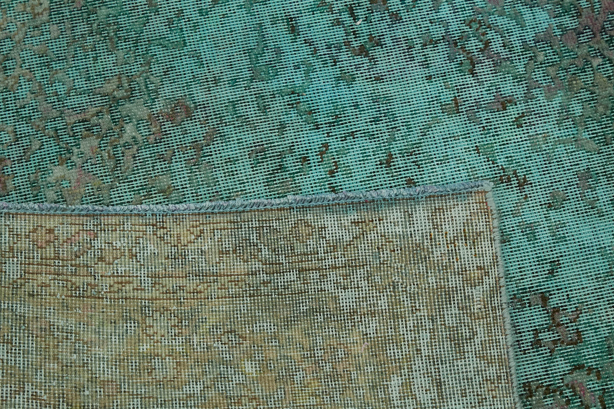 Zelko Turkuaz Gri Eskitme Madalyon Desenli El Dokuma Halı 238x336 cm – arka yüz görünümü