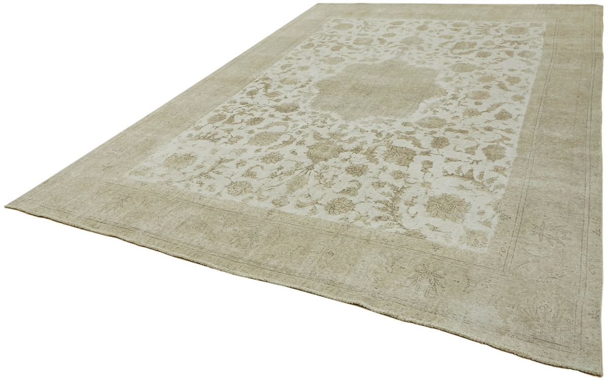 Rusvo Bej Çiçek Desenli Yün ve Pamuk El Dokuma Halı 280x381 cm – doku yakın çekim