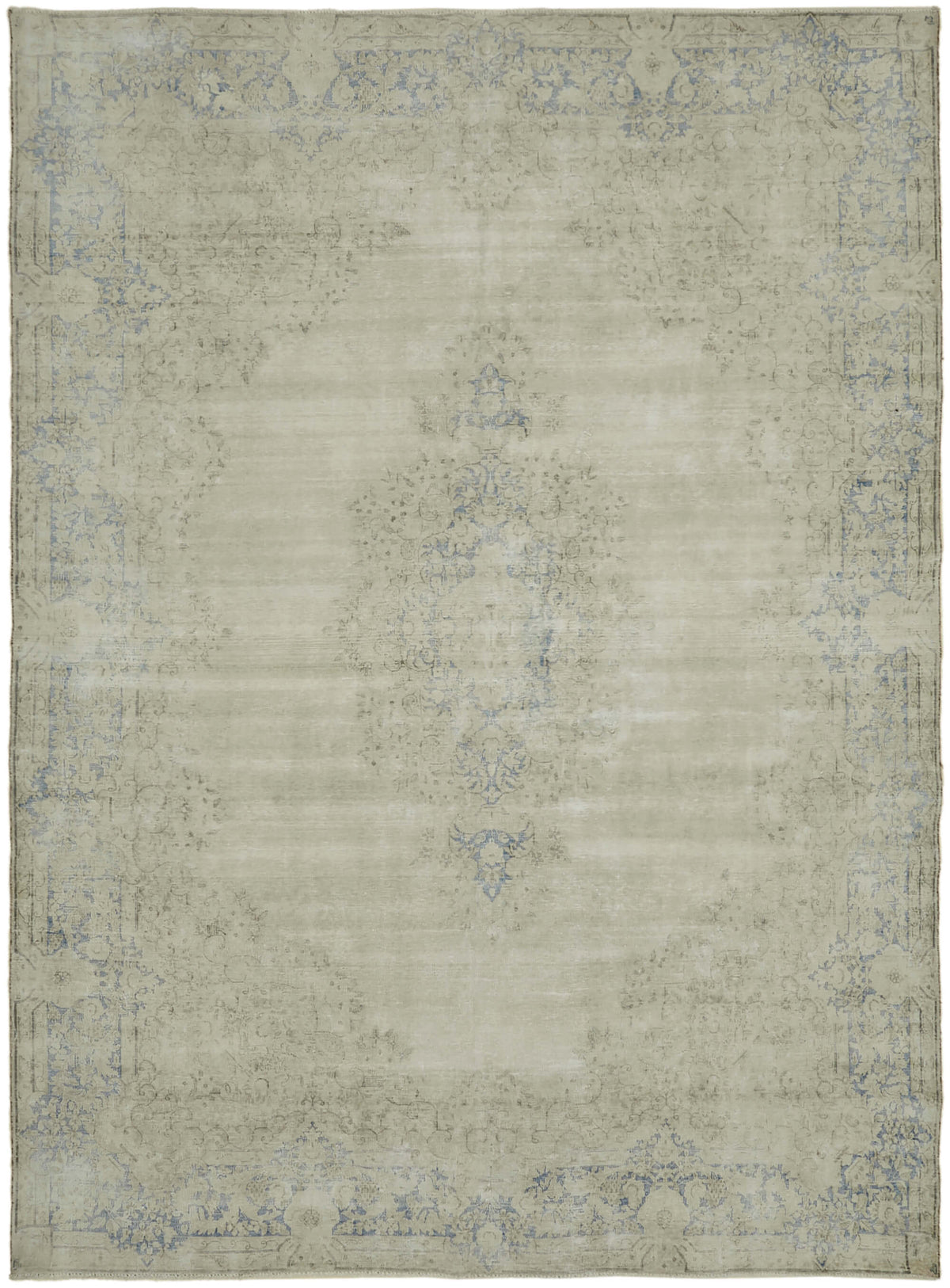 Rusvo Bej Mavi Madalyon Desenli Vintage El Dokuma Halı 289x387 cm