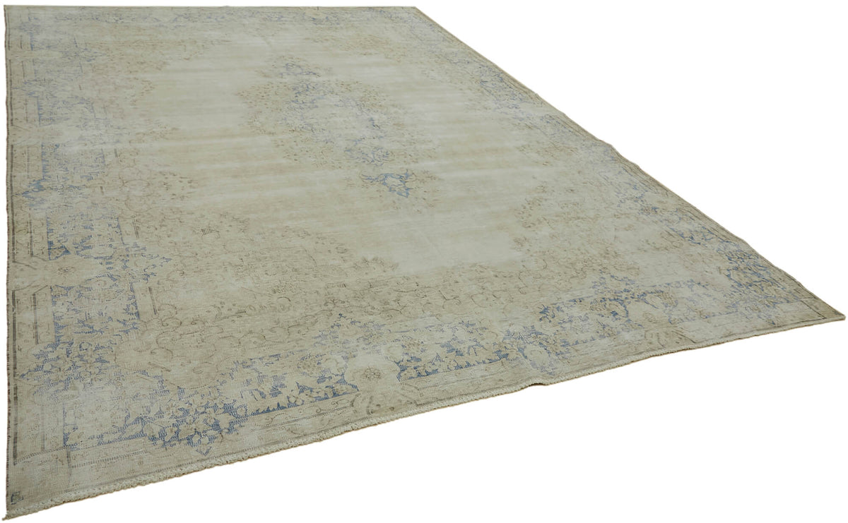 Rusvo Bej Mavi Madalyon Desenli Vintage El Dokuma Halı 289x387 cm – genel görünüm