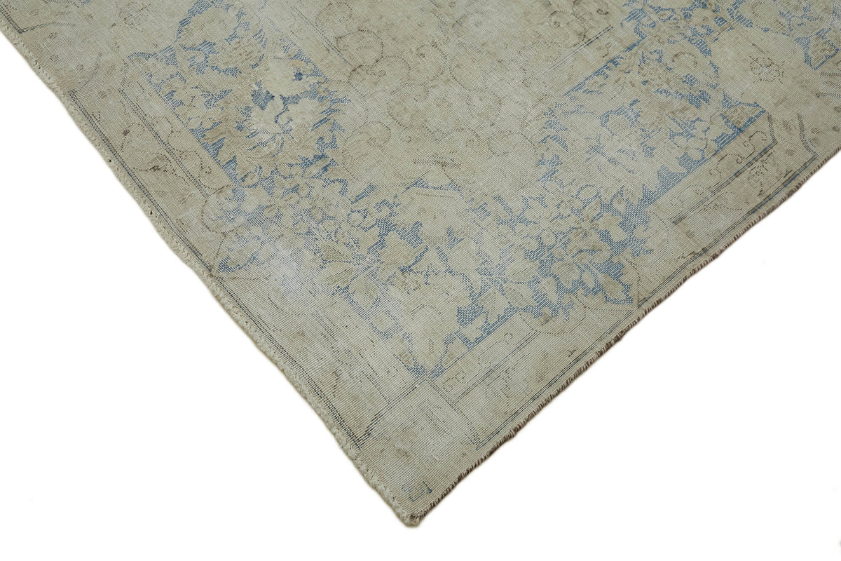 Rusvo Bej Mavi Madalyon Desenli Vintage El Dokuma Halı 289x387 cm – detay görünümü