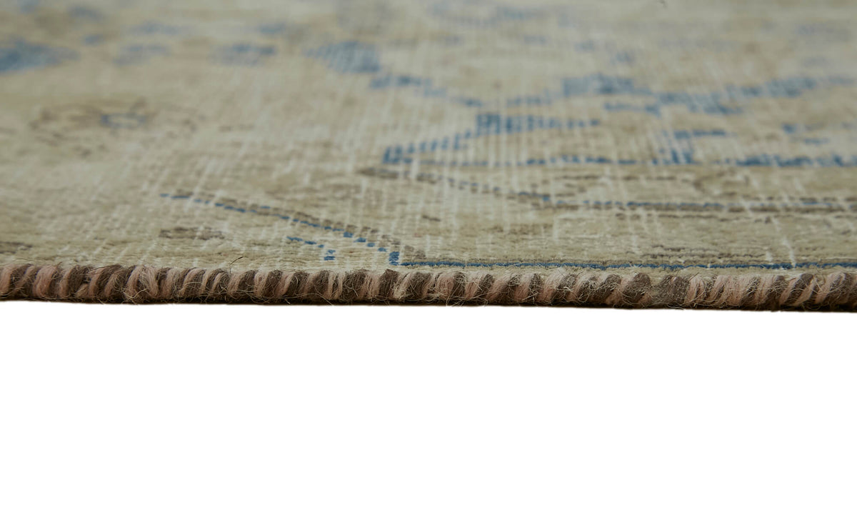 Rusvo Bej Mavi Madalyon Desenli Vintage El Dokuma Halı 289x387 cm – farklı açı