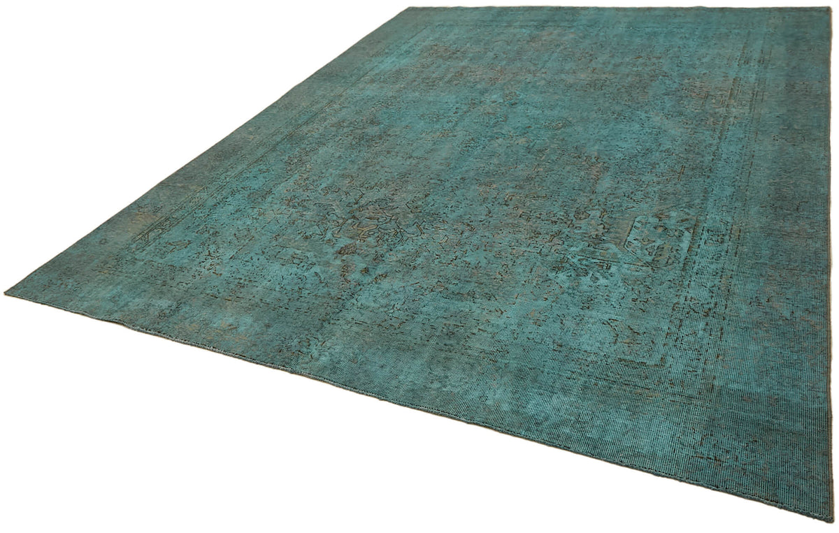 Zelko Vintage Eskitme Halı Turkuaz El Dokuma Klasik 267x361 cm – doku yakın çekim