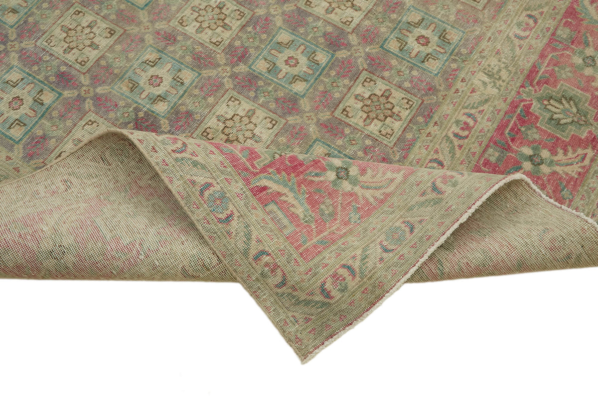 Rusvo Düz Pembe Halı Vintage Geometrik Desenli 241x340 cm 44127 – kenar detayı