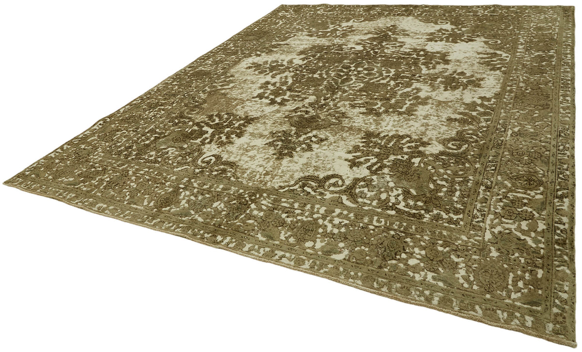 Rusvo Kahverengi Vintage Halı Madalyon Desenli 290x364 cm – doku yakın çekim