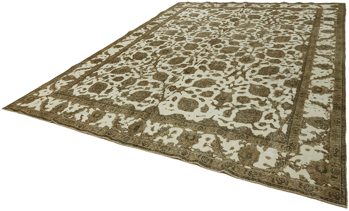 Rusvo Vintage Açık Kahverengi Çiçekli El Dokuma Halı 286x390 cm 44137 – doku yakın çekim